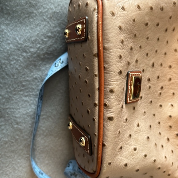 Dooney & Bourke bucket purse. Color~tan & camel ostrich leather. Pics for size. - Picture 15 of 16